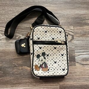 Disney Mickey Mouse Polka Dot Crossbody with AirPod Holder Black and White